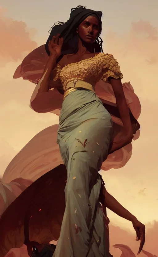 Prompt: a personification of the country somalia, highly detailed, digital painting, artstation, concept art, sharp focus, illustration, art by greg rutkowski and alphonse mucha