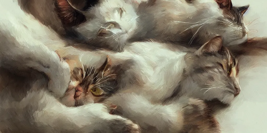 Image similar to 100 house cats cuddling, highly detailed, digital painting, artstation, concept art, sharp focus, illustration, art by artgerm and greg rutkowski and alphonse mucha