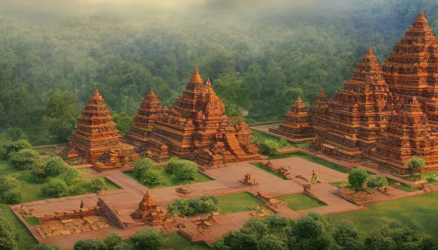 Prompt: matte painting of a beautiful mon - dvaravati village buddhist temple sema, inspired by indian arts - amaravati, gupta, after gupta, and pala, digital art, trending on artstation