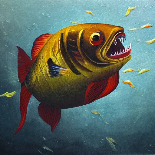 Image similar to oil painting of a fish with sharp teeth, epic, japanese style painting, sharp focus, high details, 4 k