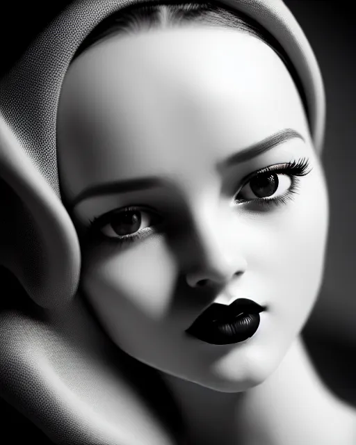 Image similar to black and white dreamy young beautiful female artificial intelligence, cinematic, rim light, photo - realistic, elegant, high detail, 8 k, masterpiece, photo taken in 1 9 3 0