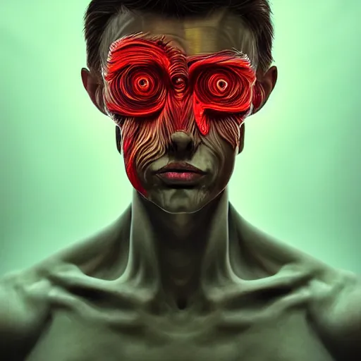 Image similar to Colour Caravaggio and style full body portrait Photography of Highly detailed Man with 1000 years old perfect face with reflecting glowing skin wearing highly detailed sci-fi VR headset designed by Josan Gonzalez. Many details In style of Josan Gonzalez and Mike Winkelmann and andgreg rutkowski and alphonse muchaand and Caspar David Friedrich and Stephen Hickman and James Gurney and Hiromasa Ogura. Rendered in Blender and Octane Render volumetric natural light