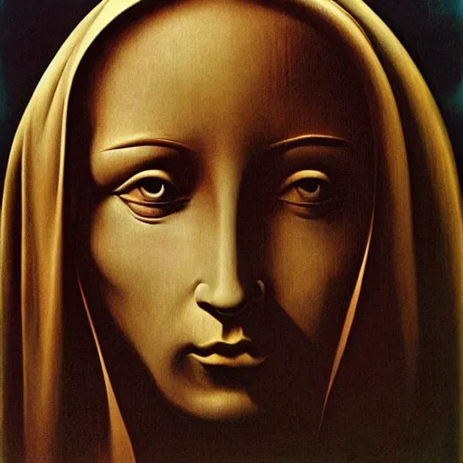 Image similar to monalisa by ZDZISŁAW BEKSIŃSKI, in the style of ZDZISŁAW BEKSIŃSKI, painted by ZDZISŁAW BEKSIŃSKI, made by ZDZISŁAW BEKSIŃSKI, ZDZISŁAW BEKSIŃSKI's artwork, oil on canvas