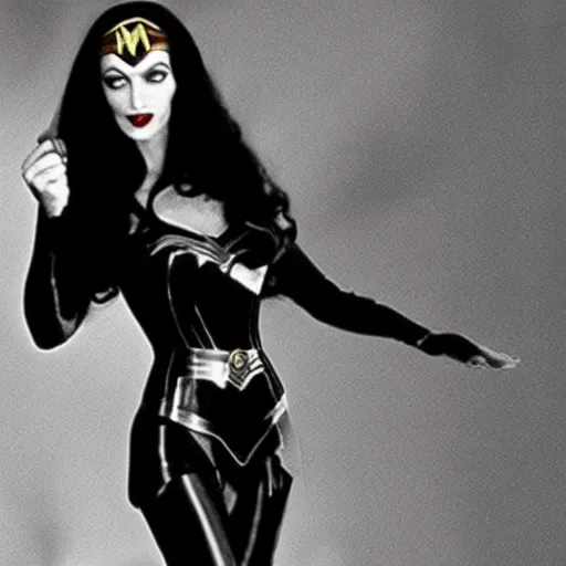 Image similar to Morticia Addams as Wonder woman