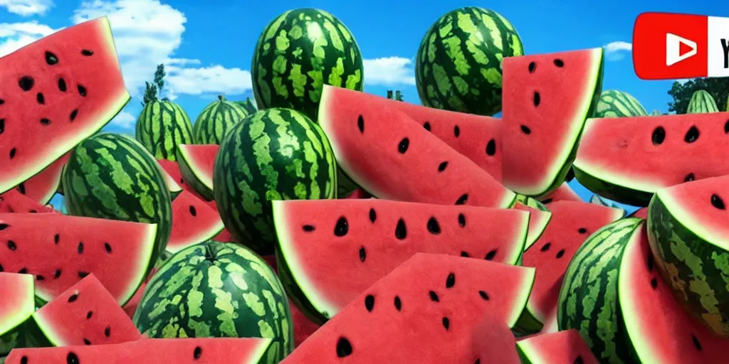 Image similar to YouTube thumbnail about giant watermelon rampage town