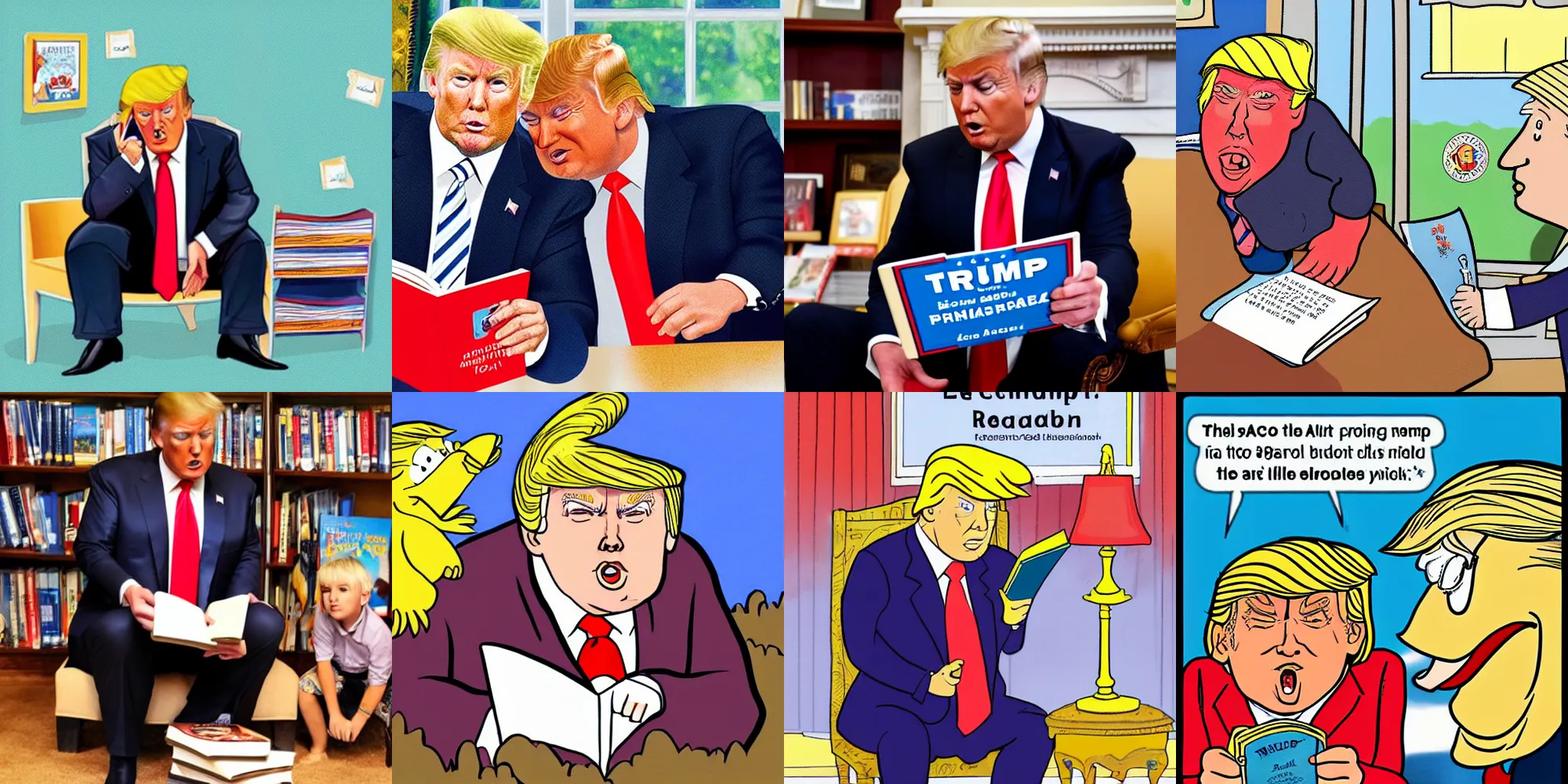 Prompt: donald trump reading a childrens book