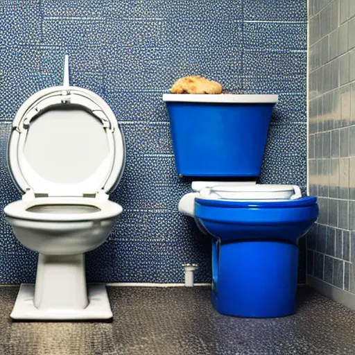 Prompt: open toilet filled with fried chicken