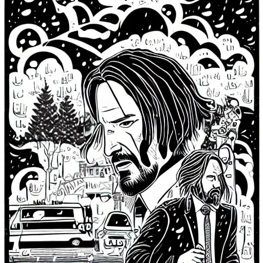 Image similar to mcbess illustration of john wick in the rain