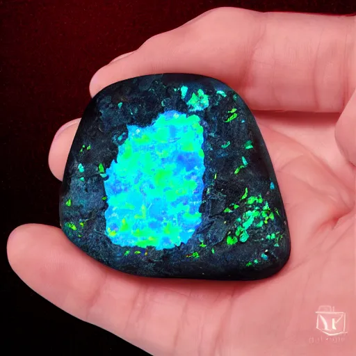 Prompt: a giant gemstone mineral with dark background. Opal gemstone, professional digital matte painting.