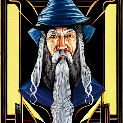 Image similar to gandalf as art deco, painting