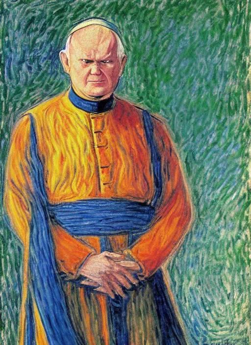 Image similar to portrait of john paul ii as piccolo from dragon ball z by claude monet