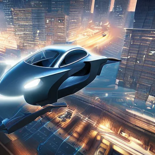 Image similar to flying car in a city similar to los angeles, ultra detailed, cinematic, dynamic light, ultra detailed, photorealistic