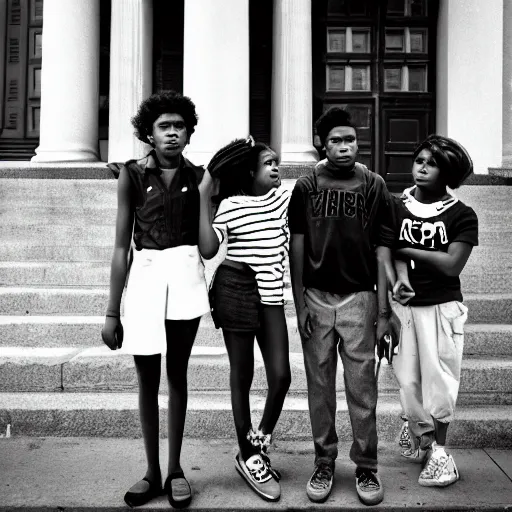 Image similar to photo of african - american teenagers on the streets of nyc in the style of diane arbus