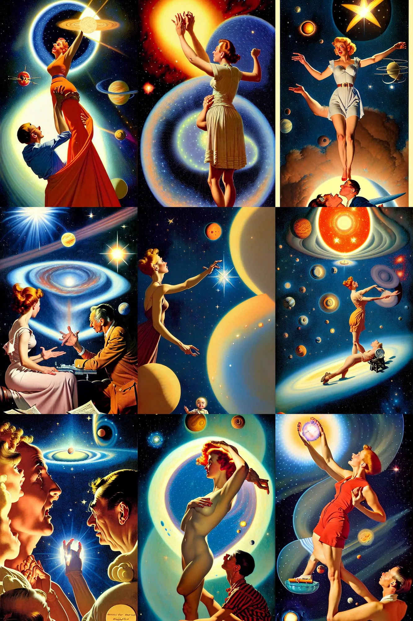 Prompt: the birth of a star by gil elvgren and norman rockwell and rob gonsalves and david mattingly and christopher balaskas and john harris, hyperrealistic, high detail, ultra detailed, space, nebula