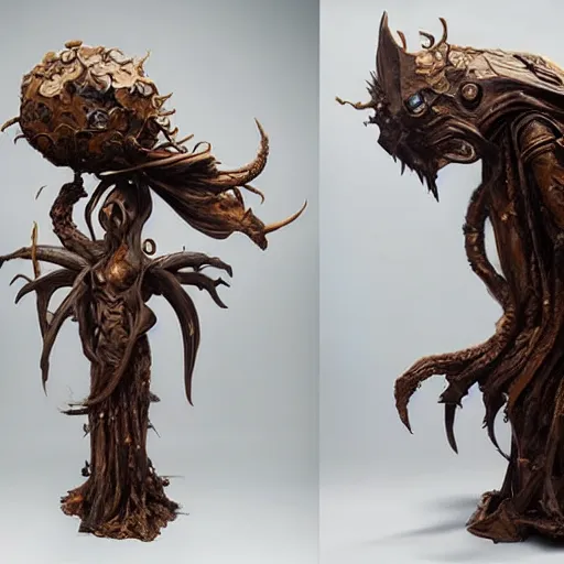 Image similar to angelarium, illithid, cthulhu, wooden sculpture by ellen jewett