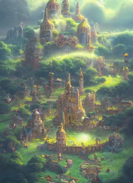 Prompt: foam priest and his bubble kingdom, beautiful landscape, highly detailed, flying buildings, palace, bubble trees, artstation, masterpiece, art by dylan kowalski and huifeng huang