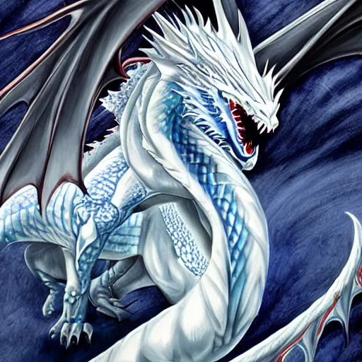 Image similar to blue eyes white dragon Hyper-Realistic