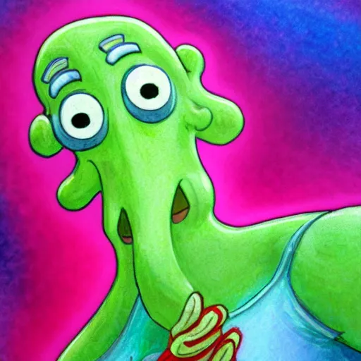 Prompt: handsome squidward, vivid colors, male, detailed