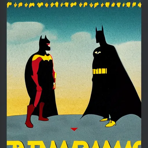 Image similar to batman and robin in the style of wes anderson