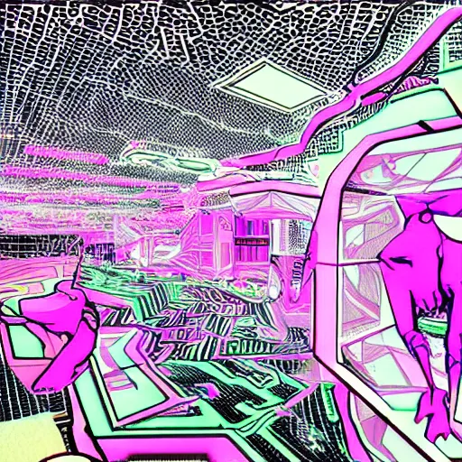 Image similar to neon void monsters over throwing a dystopian paradise