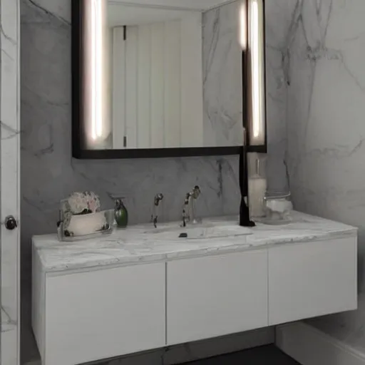 Image similar to sleek vanity mirror in a cool marble room