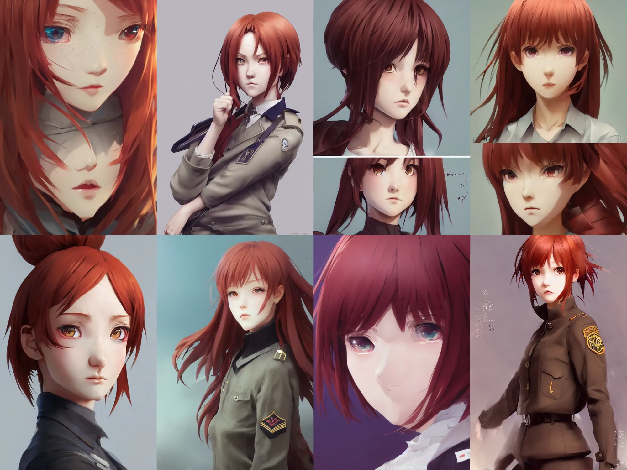 Prompt: Very complicated dynamic composition, realistic anime style at CGSociety by WLOP, ilya kuvshinov, krenz cushart, Greg Rutkowski, trending on artstation. Zbrush sculpt colored, Octane render in Maya and Houdini VFX, close-up portrait of redhead girl in motion, she is frightened, wearing military uniform, silky hair, stunning deep eyes. Very expressive and inspirational. Amazing textured brush strokes. Cinematic dramatic soft volumetric studio lighting