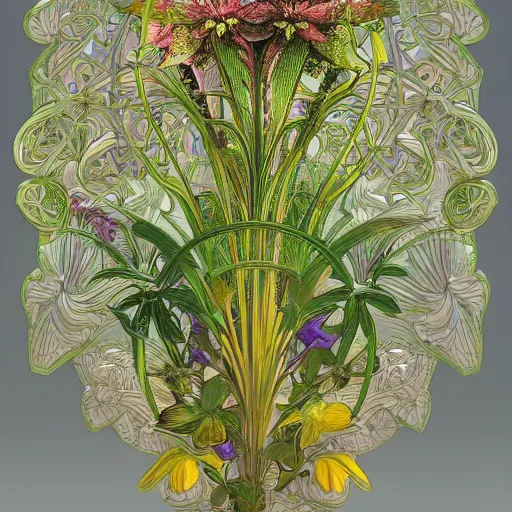 Image similar to magical botany by ernst haeckel and alphonse mucha, 3 d model