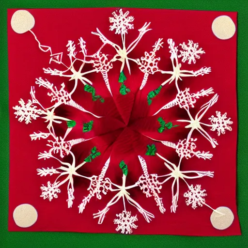 Prompt: silk snowflake with small face in the middle