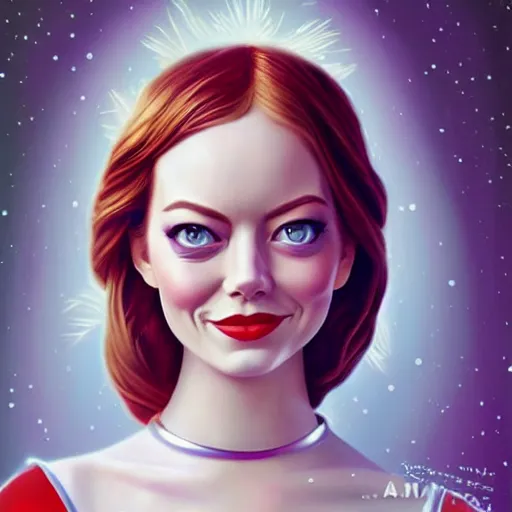 Image similar to digital painting of Emma Stone as a Disney princess wearing snow white's dress, Pixar style, professional studio lightening, volumetric lightening, photorealism by Tristan Eaton Stanley Artgerm and Tom Bagshaw