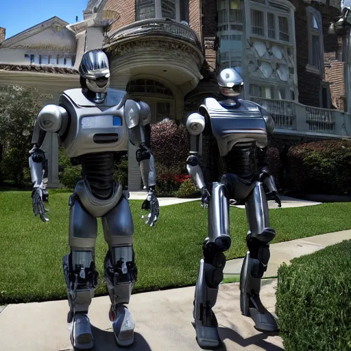 Prompt: robocop raiding donald trumps mansion