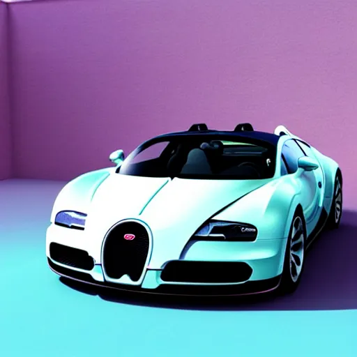 Prompt: a bugatti veyron, pastel aesthetic, vaporwave, cute