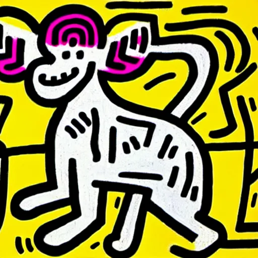 Image similar to a wheaten terrier in the style of Keith haring 90s colors