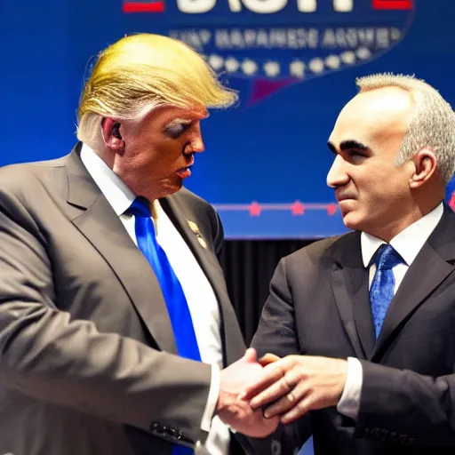 Prompt: donald trump and garry kasparov shaking hands