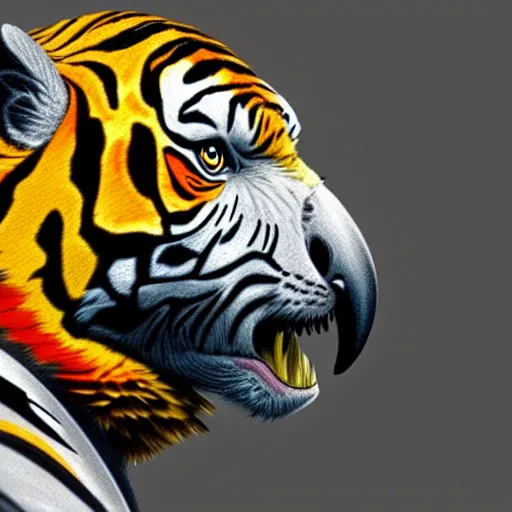 Image similar to a parrot and a tiger fused together, hyperdetailed, artstation, cgsociety, 8 k