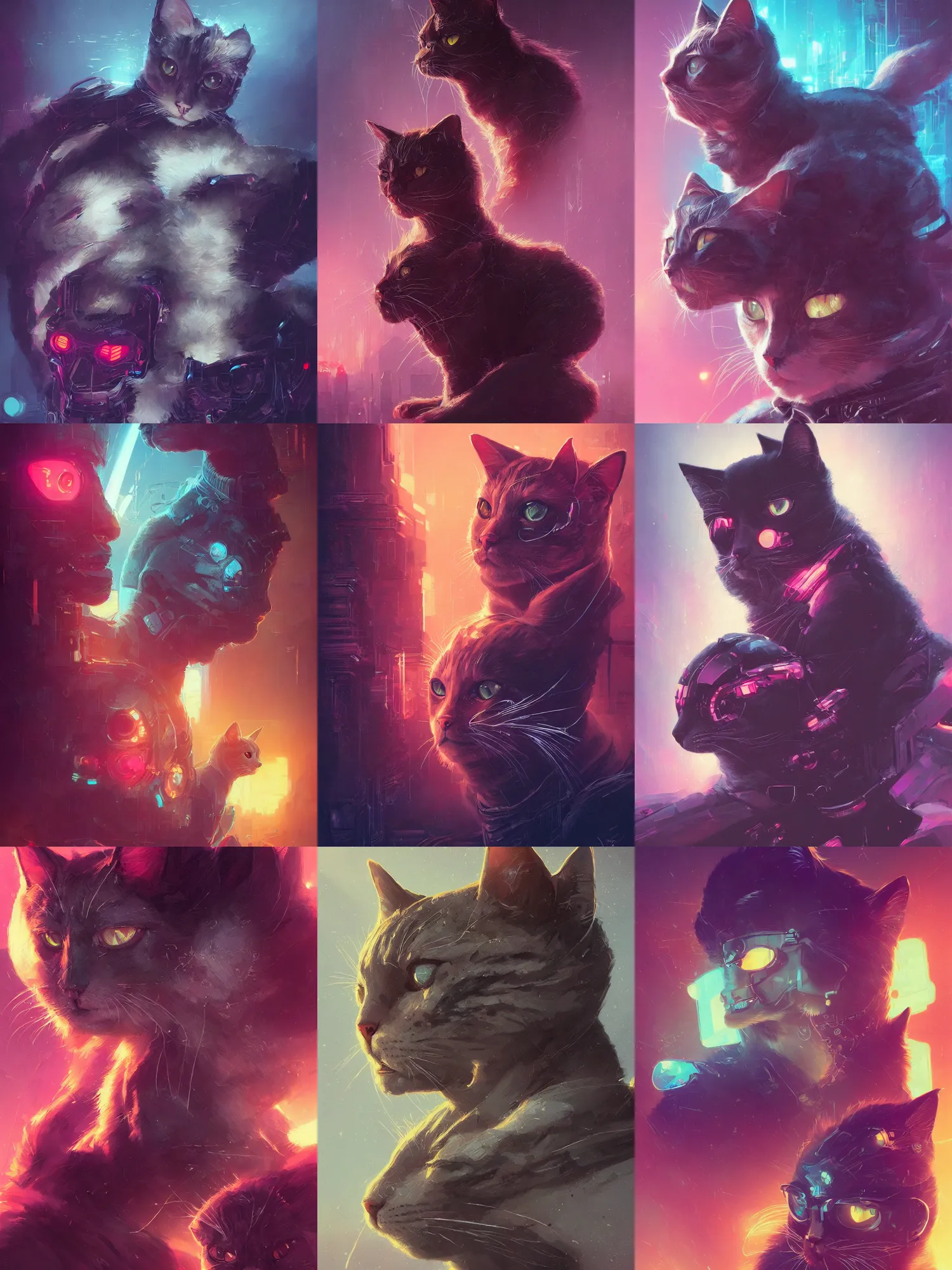 Image similar to detailed portrait of a cat, synthwave, retrowave, cyberpunk, illustration by jordan grimmer and greg rutkowski, trending on artstation