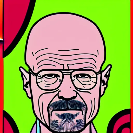 Image similar to walter white, breaking bad in a pop art comic style