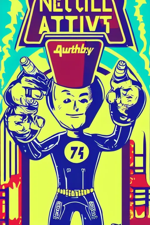 Image similar to fallout 7 6 retro futurist illustration art by butcher billy, sticker, colorful, illustration, highly detailed, simple, smooth and clean vector curves, no jagged lines, vector art, smooth andy warhol style