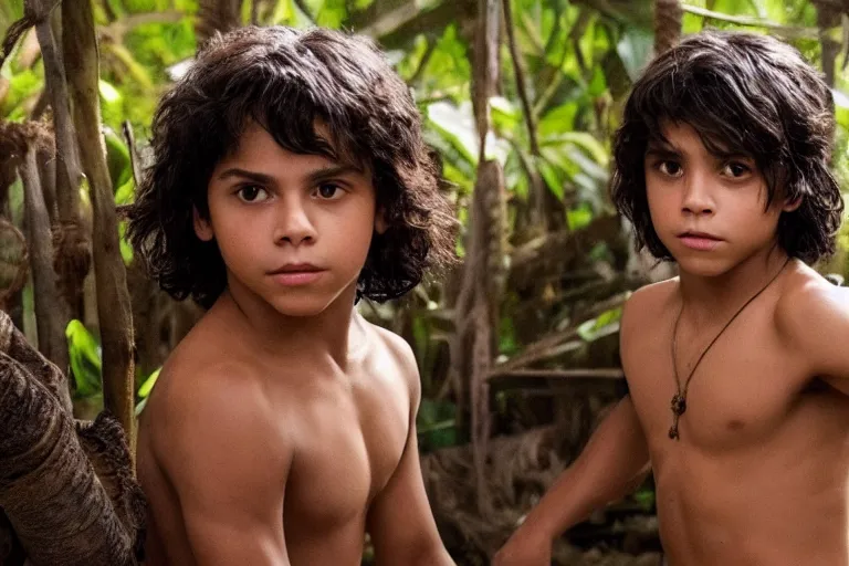 Image similar to young jake t. austin plays mowgli in the live action adaptation of the jungle book, 3 5 mm photography, highly detailed, cinematic lighting, 4 k