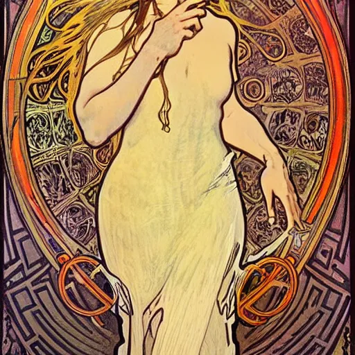 Image similar to lovecraftian protagonist by alphonse mucha