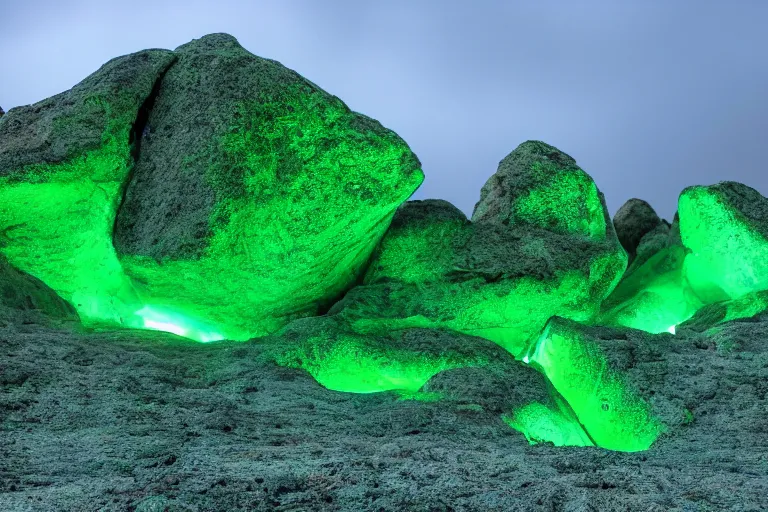 Image similar to glowing green rocks