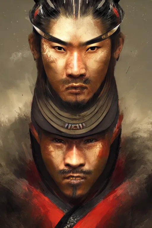 Image similar to samurai warrior, close - up portrait, fierce, intricate, elegant, volumetric lighting, scenery, digital painting, highly detailed, artstation, sharp focus, illustration, concept art, ruan jia, steve mccurry