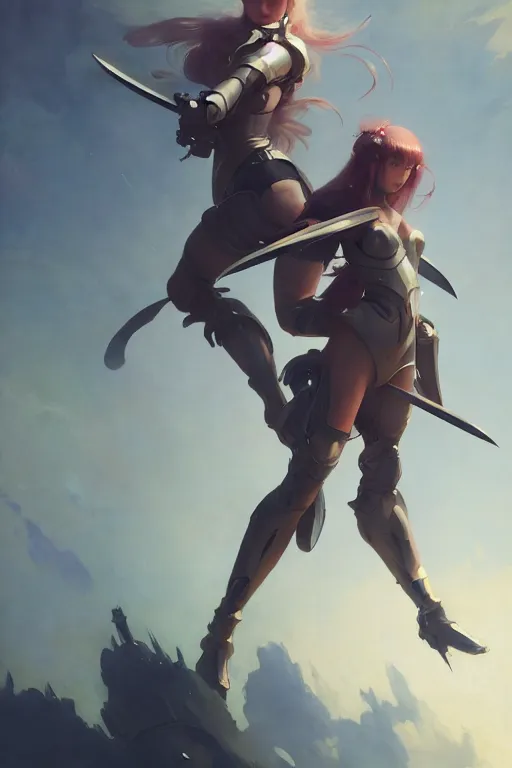 Image similar to girl full body with armor fighting with ten sword flying around her by hsiao ron cheng, by gaston bussiere, anna nikonova aka newmilky, greg rutkowski, yoji shinkawa, yoshitaka amano, trending on artstation, featured on pixiv, cinematic composition, 8 k