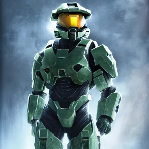 Image similar to Master Chief, Halo 3, Trending artstation, cinematográfica, digital Art