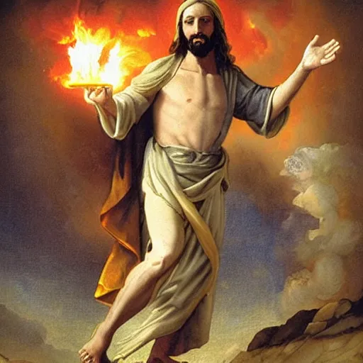 Prompt: jesus throwing fireballs at infidels