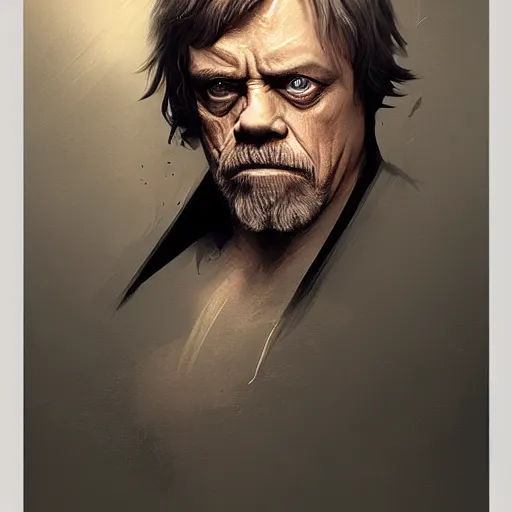 Prompt: A portrait of mark hamill, angry, sith, star wars art, art by greg rutkowski, matte painting, trending on artstation