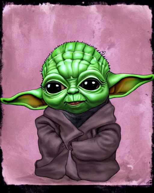 Image similar to gangster baby yoda in the style of the birth of venus