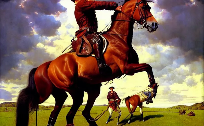Prompt: a resplendant impressive portrait of a noble horse rearing up with no rider. ultra wide angle, fantasy art, norman rockwell, alex ross, heroic lighting, romance novel cover, very very very beautiful raytraced rendering