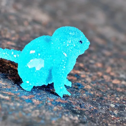 Image similar to small cyan colored crystal creature in big techno city