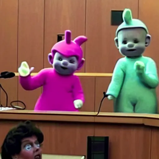 Image similar to teletubbies testifying in court