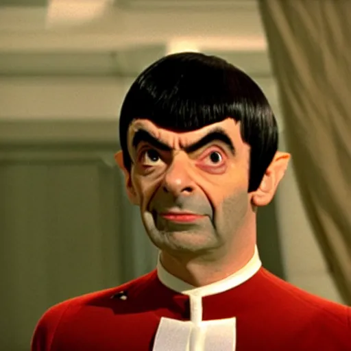 Image similar to Movie still of Mr. Bean as Spock from Star Trek